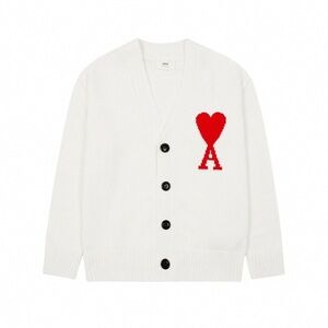 Ami Ivory Cardigan with Crimson Heart Motif